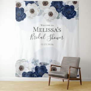 Tenture Fête des mariées florale bleu marine aquarelle