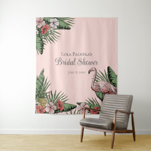 Tenture Fête des mariées tropicale Flamant rose floral fon