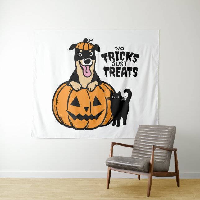 Tenture Fête d'Halloween Rottweiler Pas de Farces Rien que (En situation (horizontale))