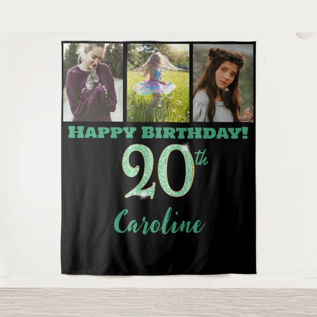 Tenture Fête du 20e anniversaire, Parties scintillant vert (Devant)