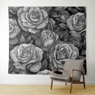 Tenture Fête Roses Noir Blanc Toile de Fond Star 90s
