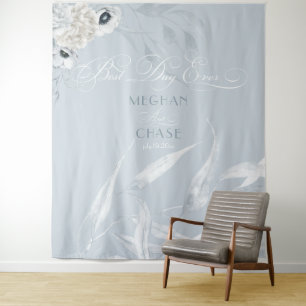 Tenture Feuillage élégant à l'aquarelle blanche Bleu pouss