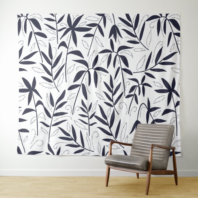 Tenture Feuille de bambou bleu motif japonais (En situation (horizontale))
