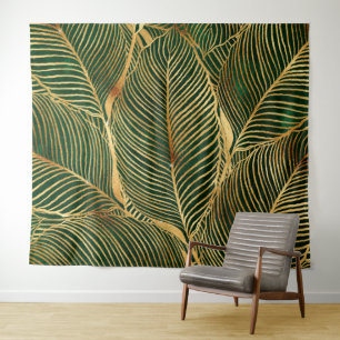 Tenture Feuille d'or Forêt verte Élégant Motif