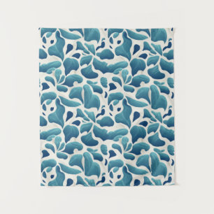 Tenture Feuilles Abstraits blancs et bleus   Motif côtier