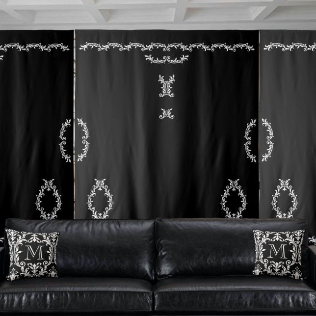 Tenture Feuilles d'Acanthus Florales Noir & Blanc Faites v (Créateur téléchargé)