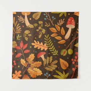Tenture Feuilles d'automne Champignons Motif Vintage