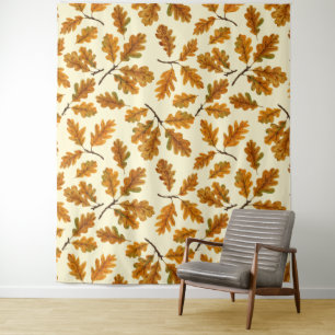 Tenture Feuilles de chêne automnal sur blanc