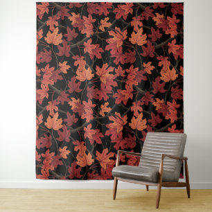 Tenture Feuilles de l'érable rouge d'automne sur fond noir