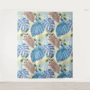 Tenture Feuilles tropicaux bleus et violets.