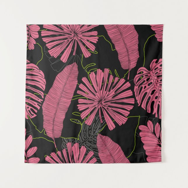 Tenture Feuilles tropicaux dessinés à la main. Plante exot (Devant)