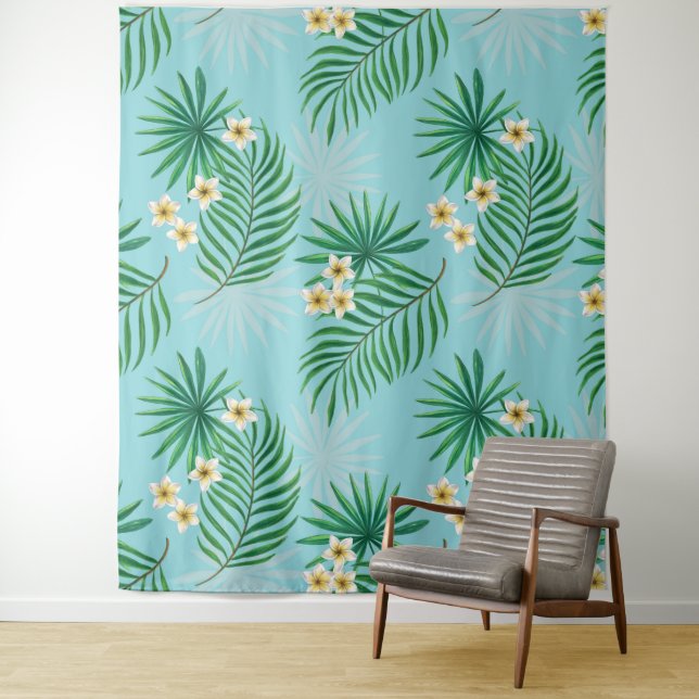 Tenture Feuilles tropicaux et fleurs (En situation)