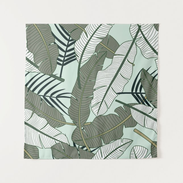 Tenture Feuilles tropicaux : Motif naturel sans couture. (Devant)