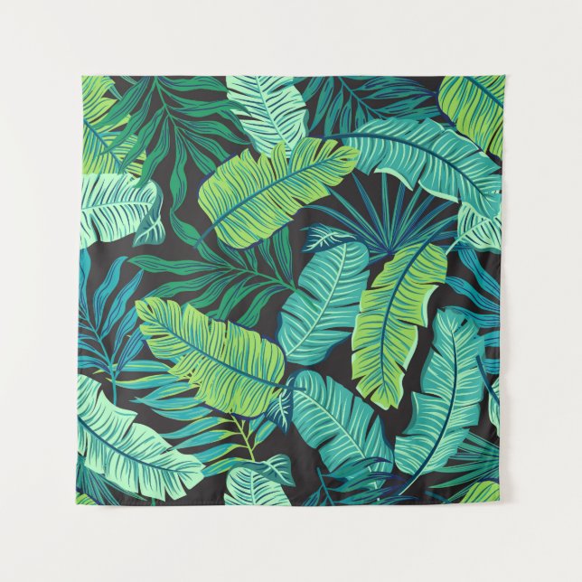 Tenture Feuilles tropicaux verts : motif vintage. (Devant)