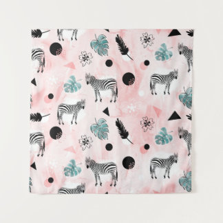 Tenture Feuilles tropicaux Zebras Cravate-Dye Motif