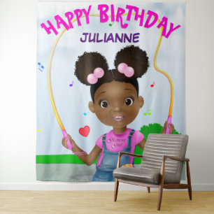 Tenture Fille Afro-Américaine Sautant à la Corde Joyeux An