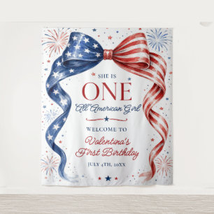 Tenture Fille anniversaire 4 juillet Rouge Blanc & Bleu