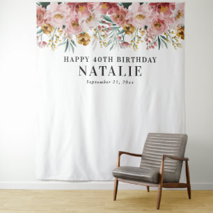 Tenture Fille aquarelle florale éditable âge anniversaire