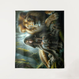 Tenture Fille avec un lion
