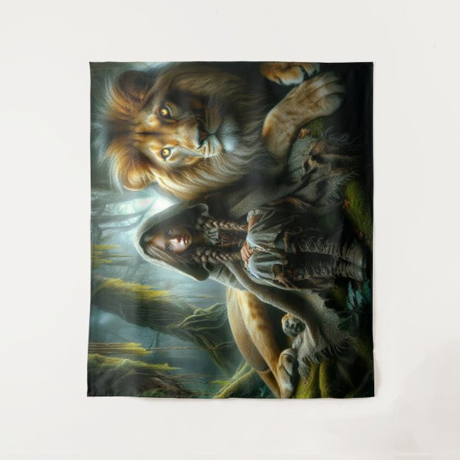 Tenture Fille avec un lion (Devant)
