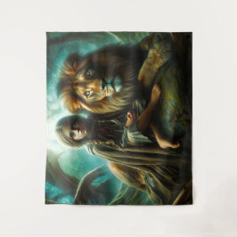 Tenture Fille avec un lion