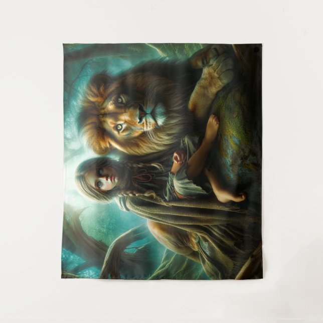 Tenture Fille avec un lion (Devant)