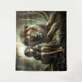 Tenture Fille avec un lion