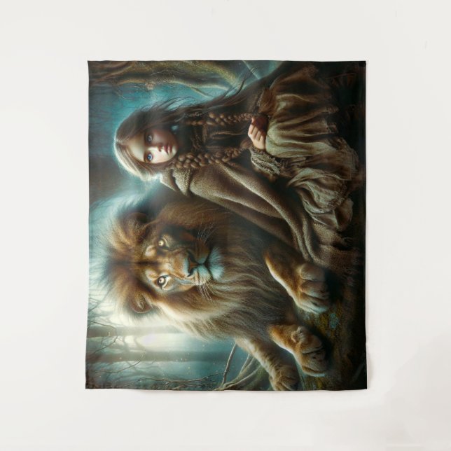 Tenture Fille avec un lion (Devant)