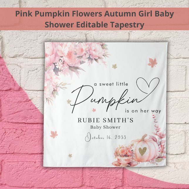 Tenture Fille Baby Shower Rose Poudré Citrouille Feuilles  (Créateur téléchargé)