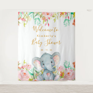Tenture Fille Eléphant Baby shower fond