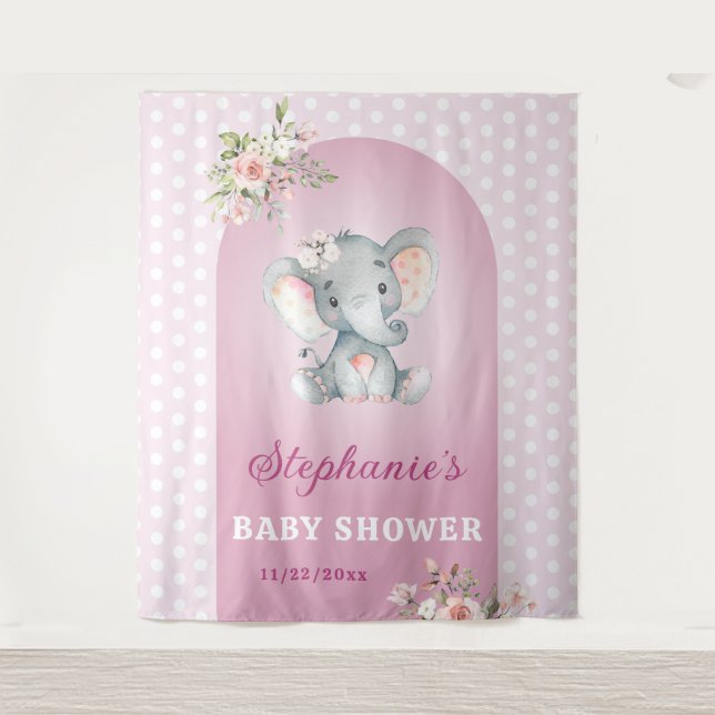 Tenture Fille Eléphante Rose Baby shower Petite cacahuète  (Devant)