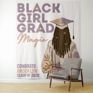 Tenture Fille Noire Magie de Diplômée Floral Bohème Fête d