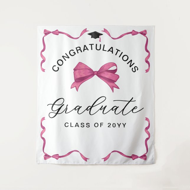 Tenture Fille Pink Bow Félicitations Diplômés Contexte (Devant)