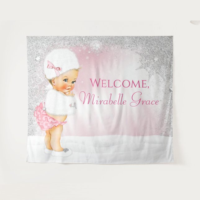 Tenture Fille Pink Winter Wonderland Baby shower Contexte (Devant (Horizontal))