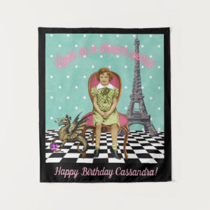 Tenture Fille Rétro Funky Bannière d'Anniversaire Personna