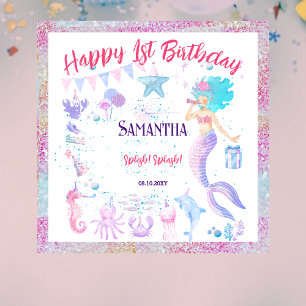 Tenture Fille Sirène Rose Bleue 1er anniversaire Contexte