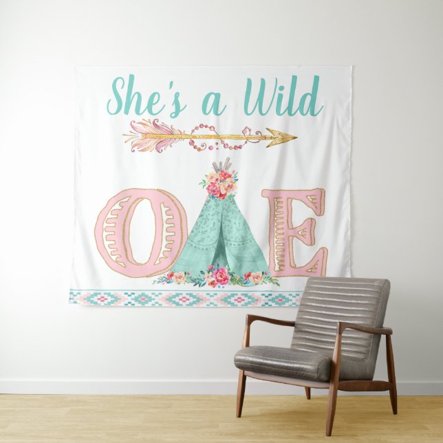 Tenture Fille Wild One Anniversaire Fête Bannière (En situation (horizontale))