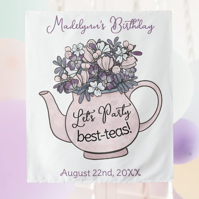 Tenture Fille's Birthday Tea Party Faisons la fête (Girls Birthday Tea Party Backdrop)