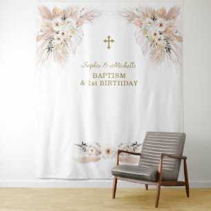 Tenture Filles Florales Roses Jumelles Baptême 1er Anniver