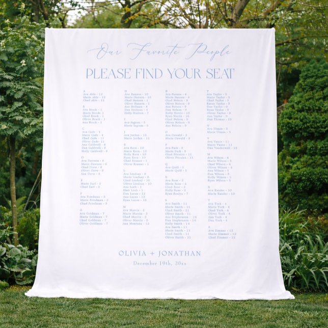 Tenture  Find Your Seat Fabric Blue Wedding Seating Chart  (Créateur téléchargé)