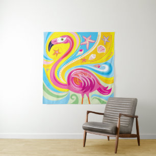 Tenture Flamant rose avec étoile de mer