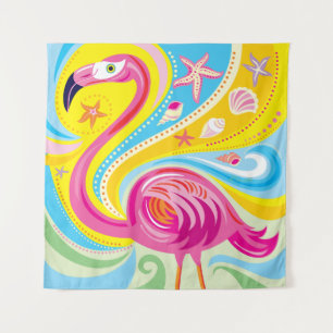 Tenture Flamant rose avec étoile de mer