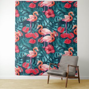 Tenture Flamant rose et aquarelle du jardin tropical