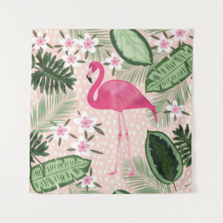 Tenture Flamant rose et palmiers sans soudure motif illust