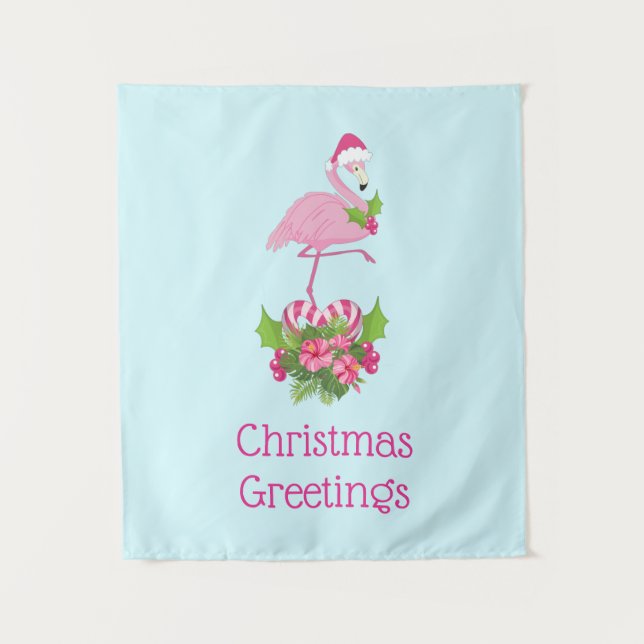 Tenture Flamant rose rose à Santa Hat Noël Whimsical (Devant)