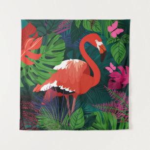 Tenture Flamant rose rose : Harmonie des papillons tropica