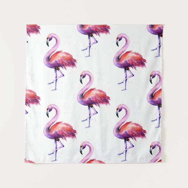 Tenture Flamants roses avec éclaboussures : motif aquarell (Devant)