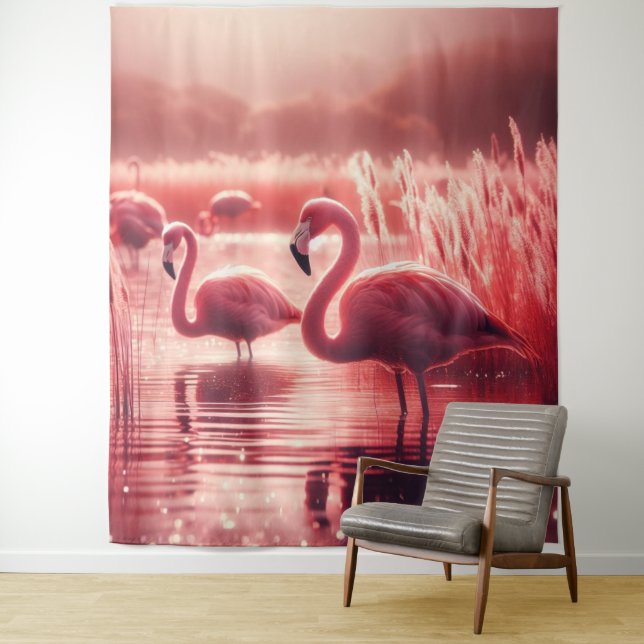 Tenture Flamants roses de ton rose (En situation)