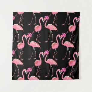 Tenture Flamants roses roses : Arrière - plan noir Vintage