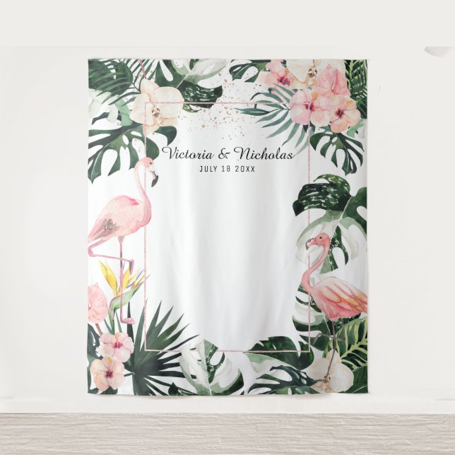 Tenture Flamants roses tropicaux Mariage Photo Booth Backd (Devant)